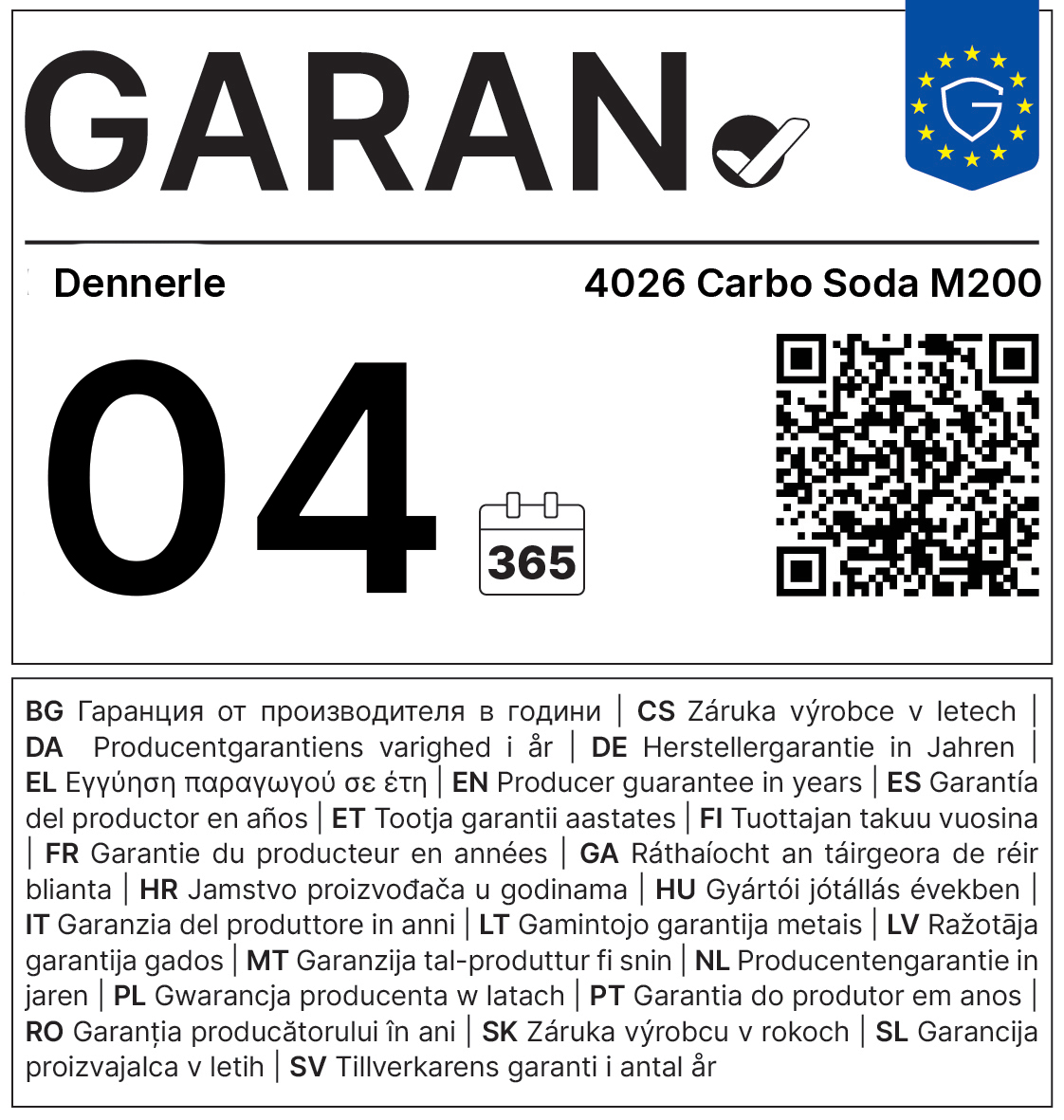 Garantielabel Dennerle M200