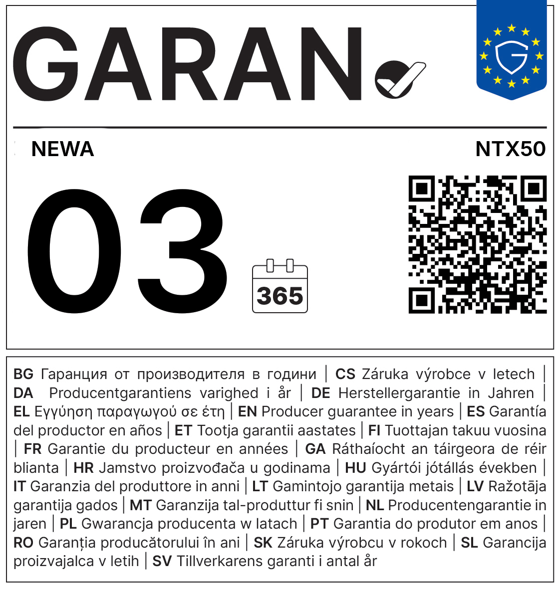 Garantielabel NTX50